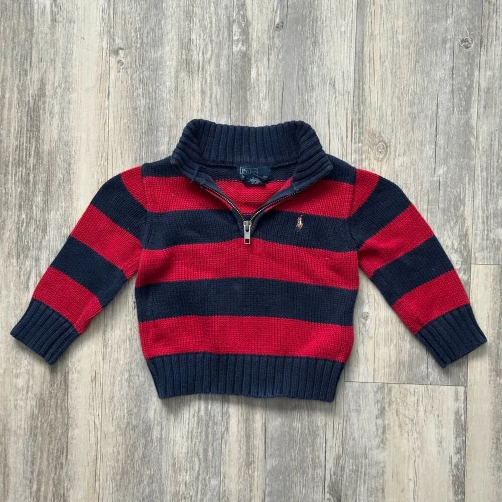 Polo Ralph Lauren Striped Quarter 1/4 Zip Knit Sweater Size 18M Boys